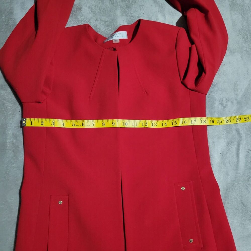 Tahari Arthur S. Levine Red Topper Jacket Coat Collarless Long Blazer Size 4 - Picture 15 of 15